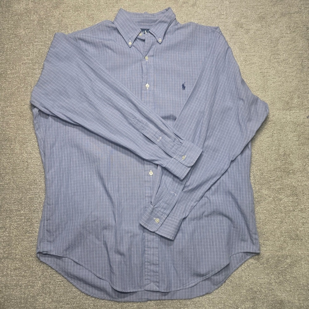 Ralph Lauren Yarmouth Mens 16-34 Blue Check Cotton Button Down Shirt Long Sleeve